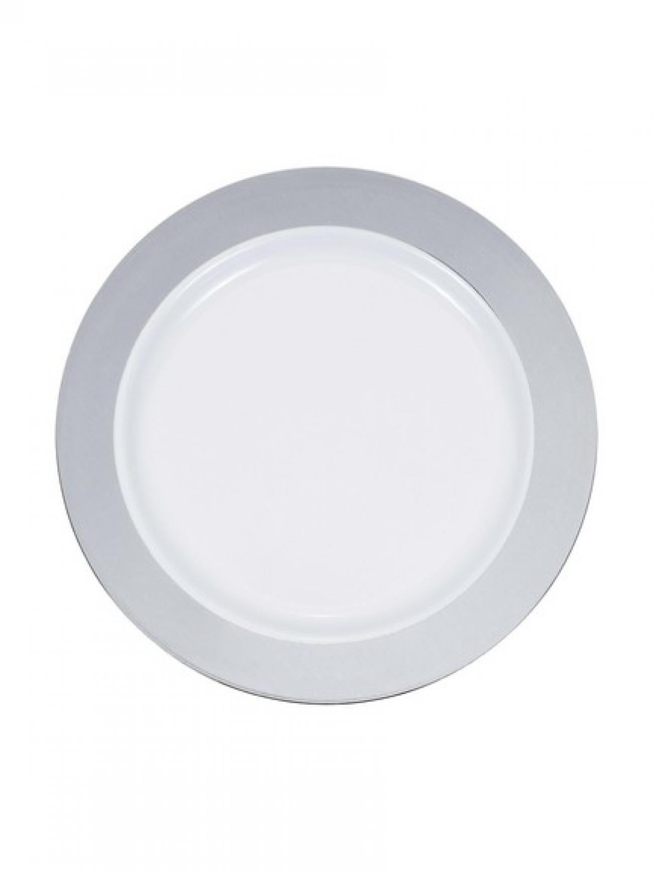 Piatto plastica 18 cm bianco bordo argento 10 pz