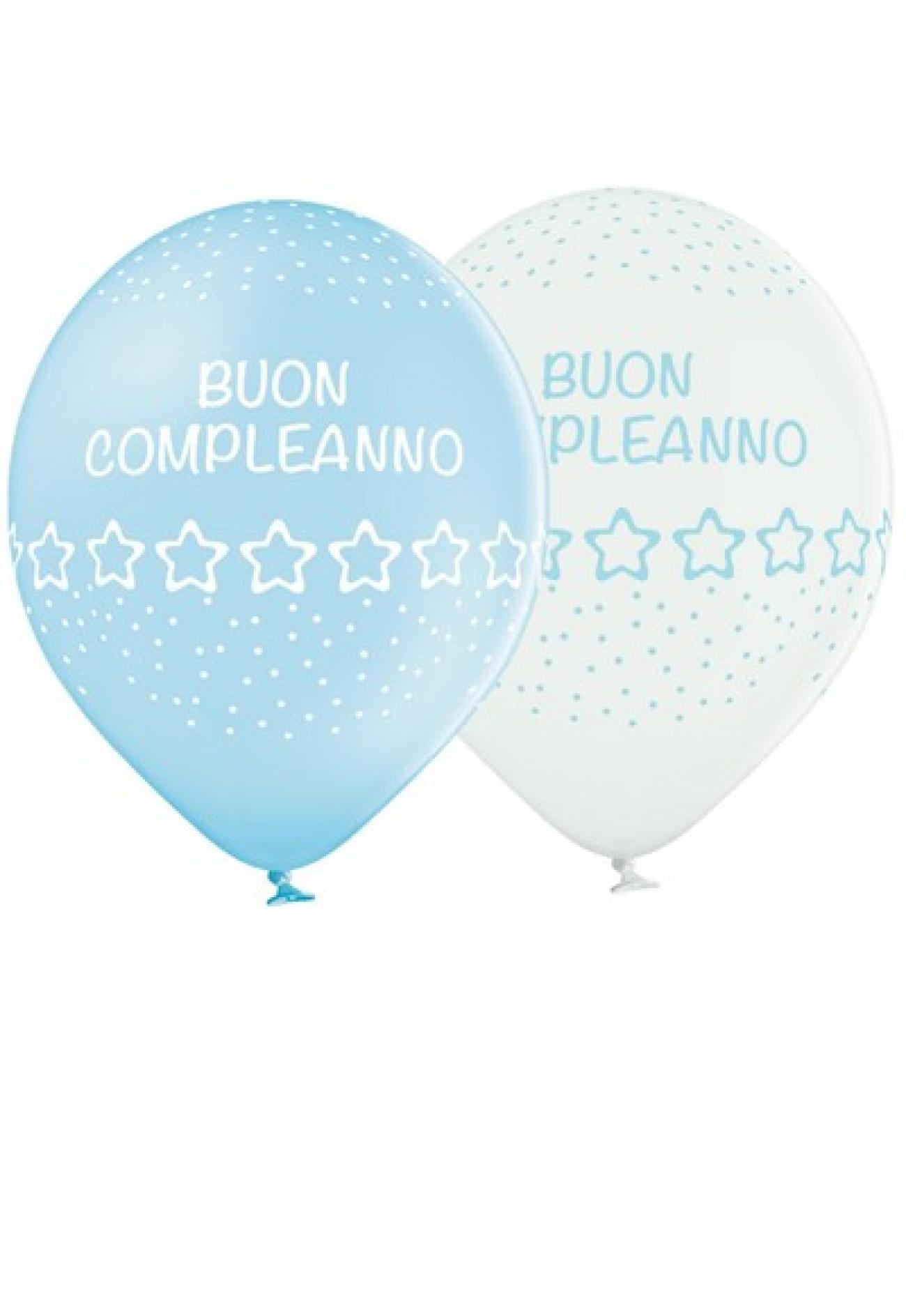 Palloni lattice 12"-30 cm Buon Compleanno Baby Stelle azzurro - Professionale - 24 pezzi