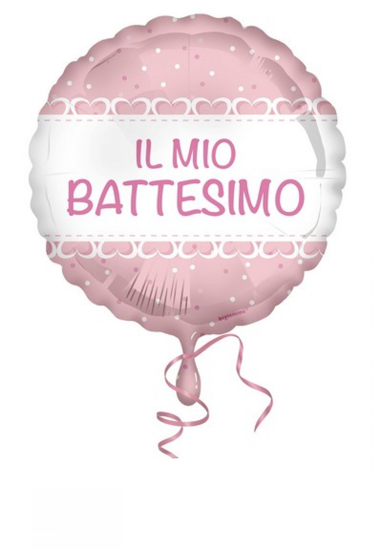 Pallone foil 18" - 45 cm Battesimo cuori rosa