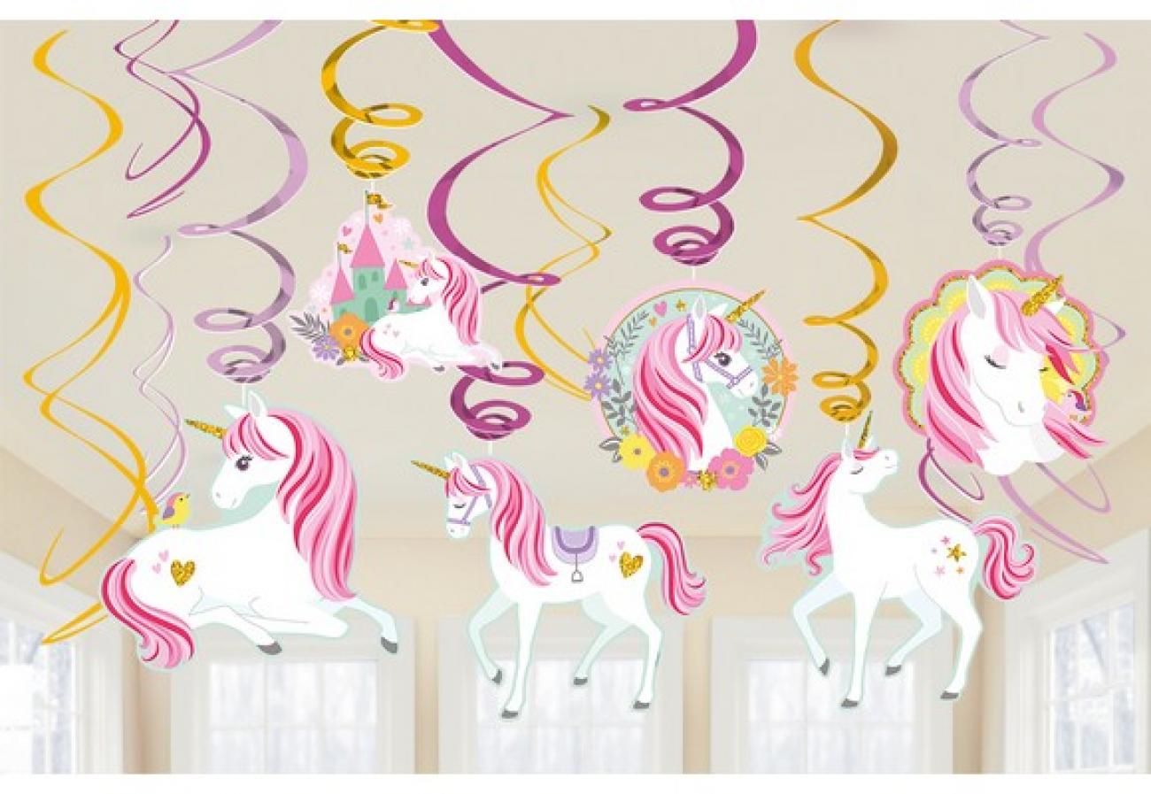 Set 12 pendenti swirl H. 61 cm Unicorno Magical