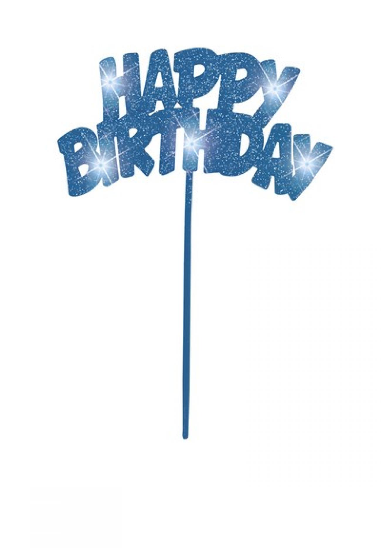 Scritta luminosa Happy Birthday 20 x 13 cm Azzurro