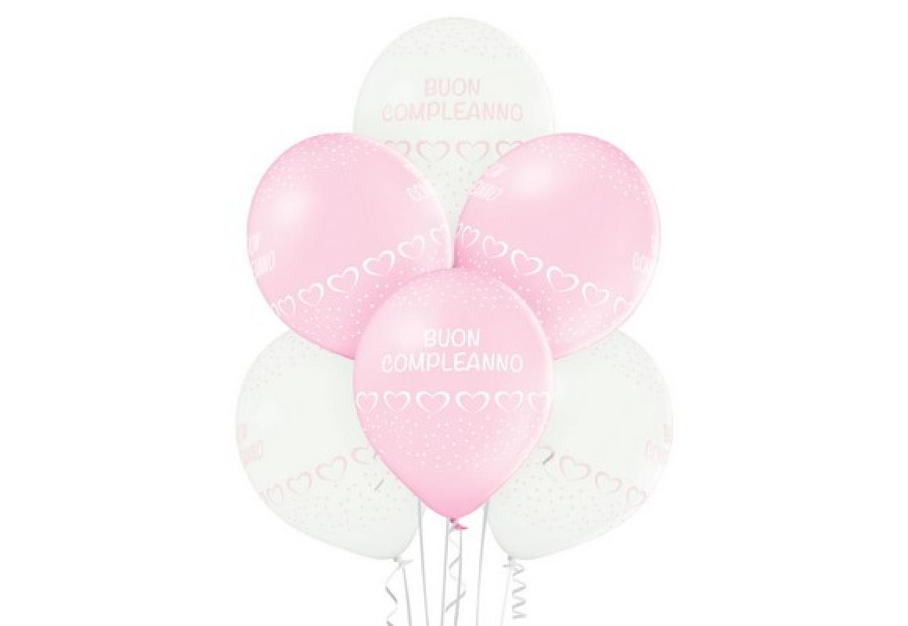 Palloni lattice 12"-30 cm Buon Compleanno rosa 24 pz