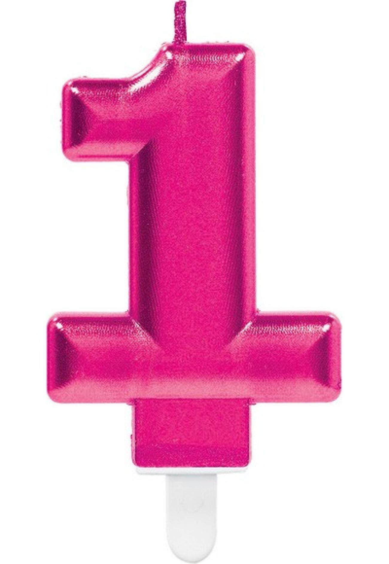 Candela metallizzata magenta 9 cm Numero 1