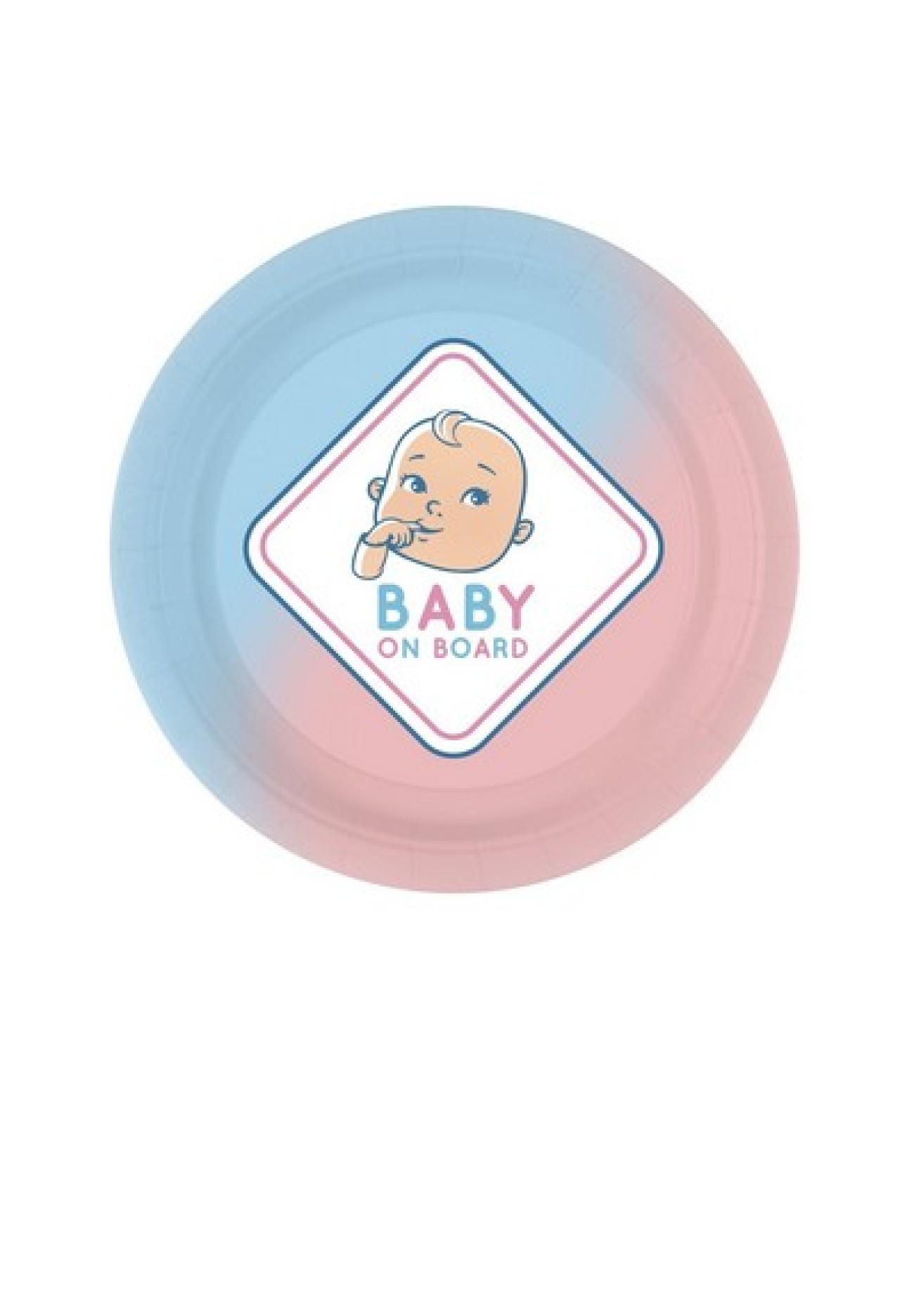 Piatto carta 18 cm Baby Gender Reveal Baby on Board - 8 pezzi