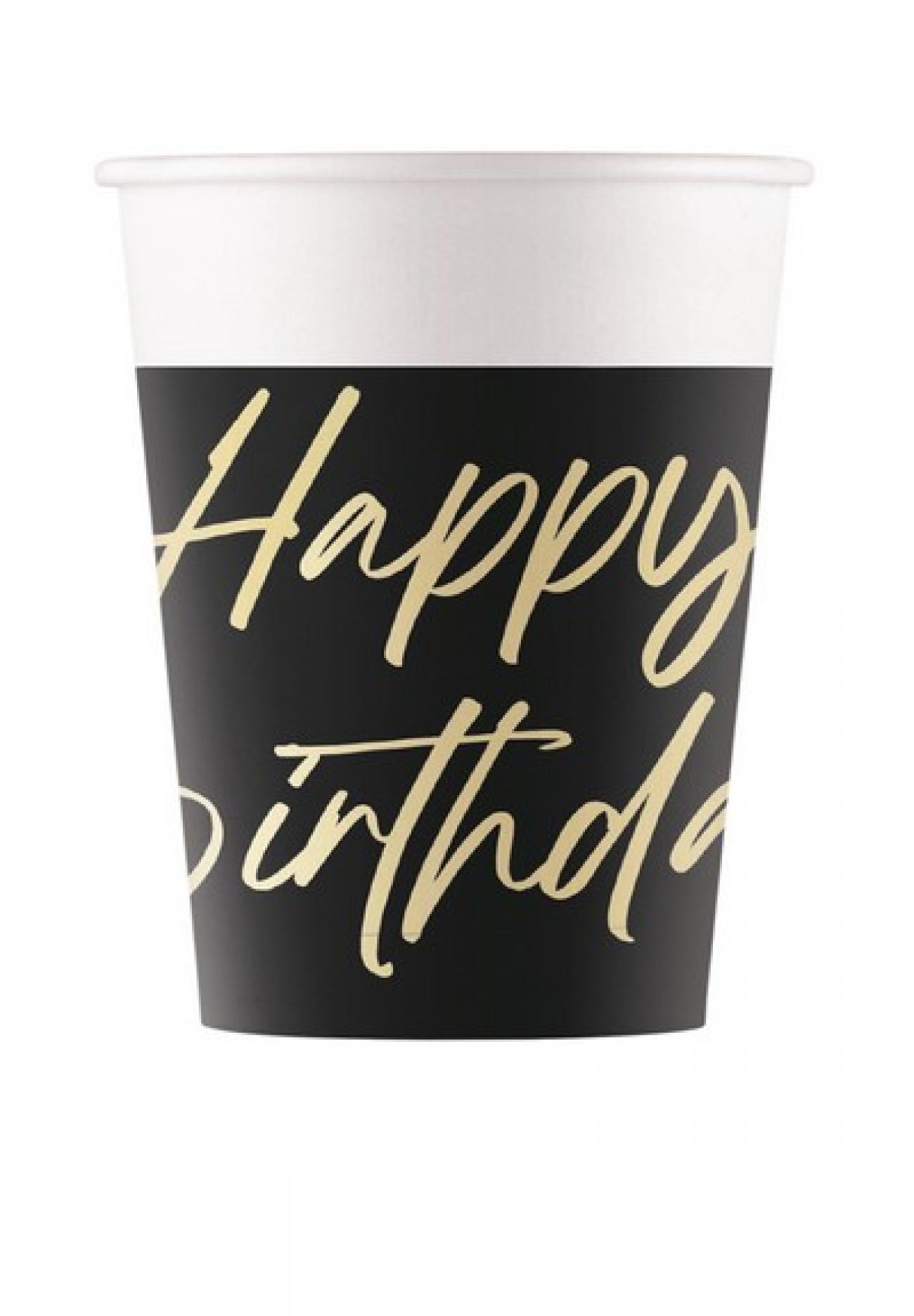 Bicchiere carta 200 ml Elegant Happy Birthday  8 pz