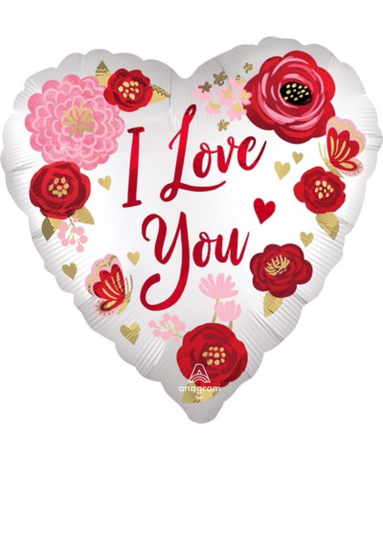 Pallone foil 17" - 42 cm Love You Flowers