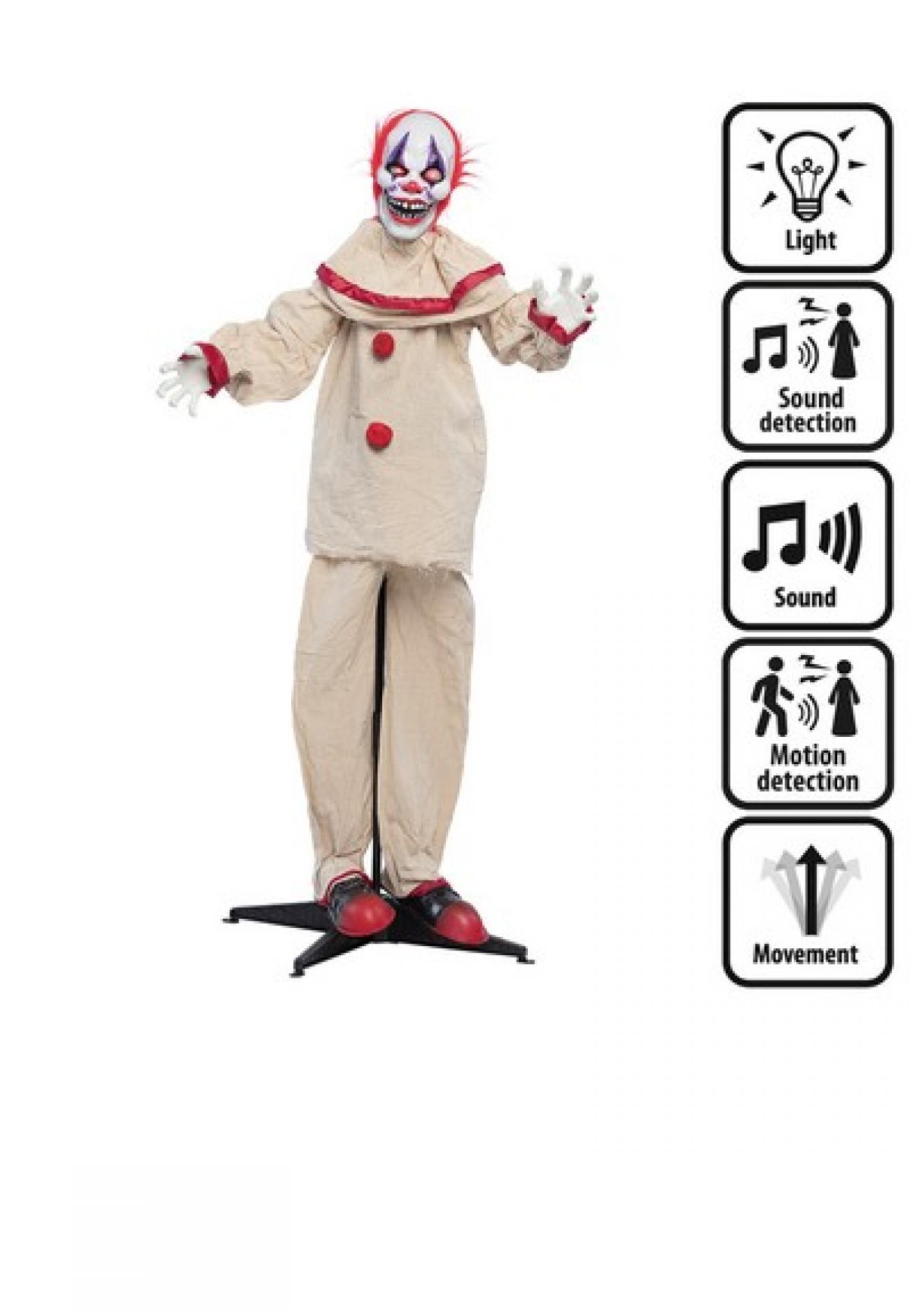 Decor.c/piedistallo Scary Clown con luci H. 153 cm - SI MUOVE - BATT NON INCLUSE