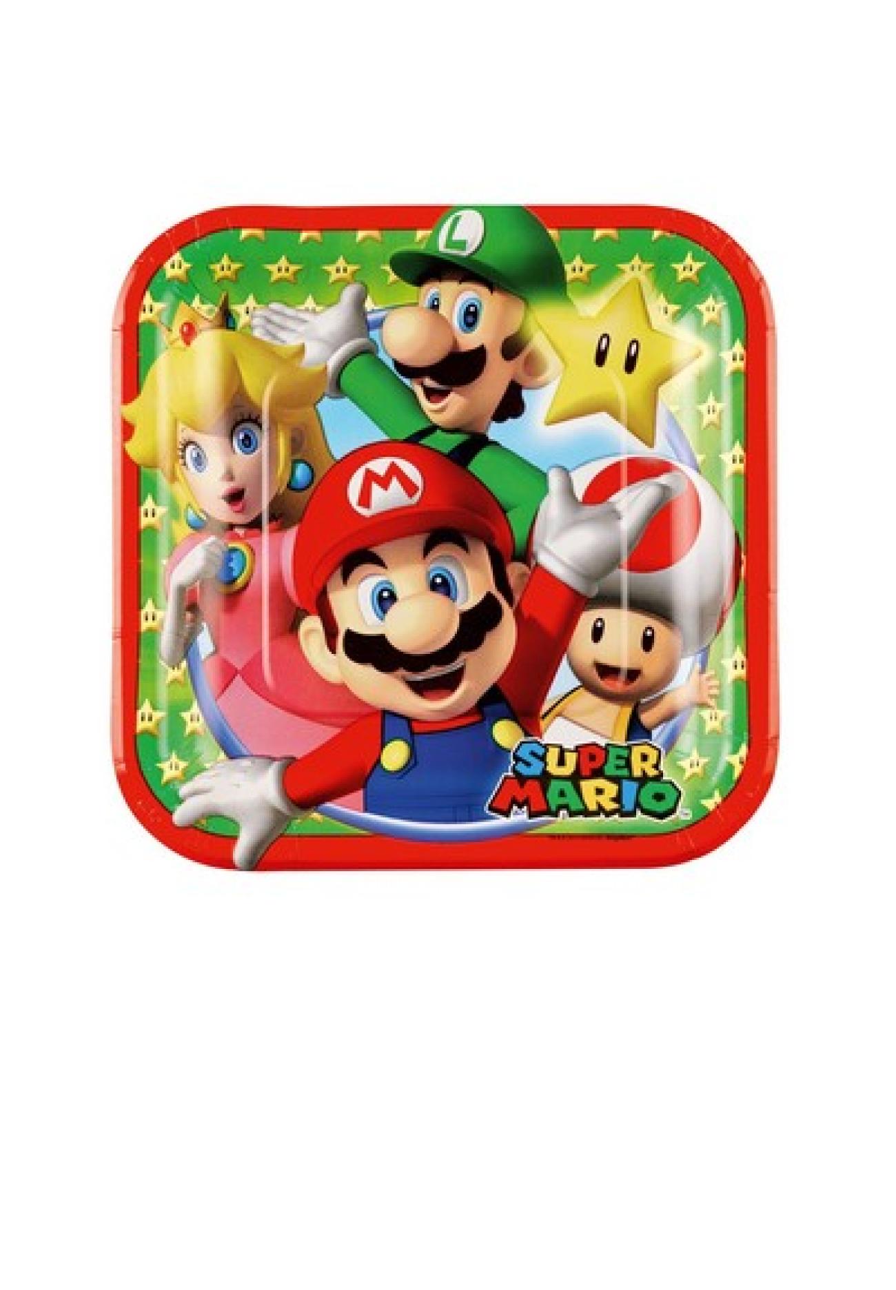 Piatto carta quadrato 18 cm Super Mario - 8 pezzi