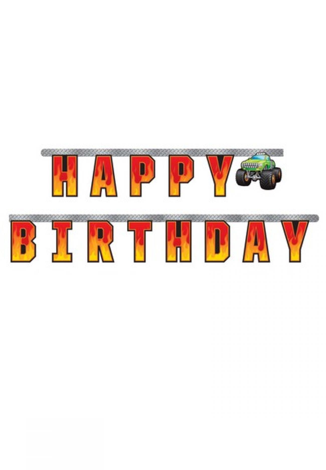 Festone sagomato Happy Birthday 206 x 18 cm Monster Truck Rally