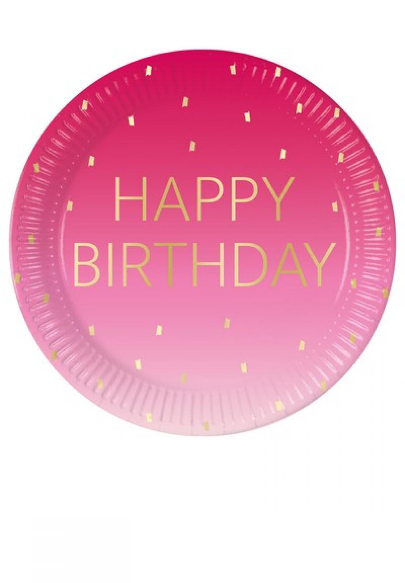 Piatto 23 cm FSC PLASTIC FREE Golden Happy Birthday Pink