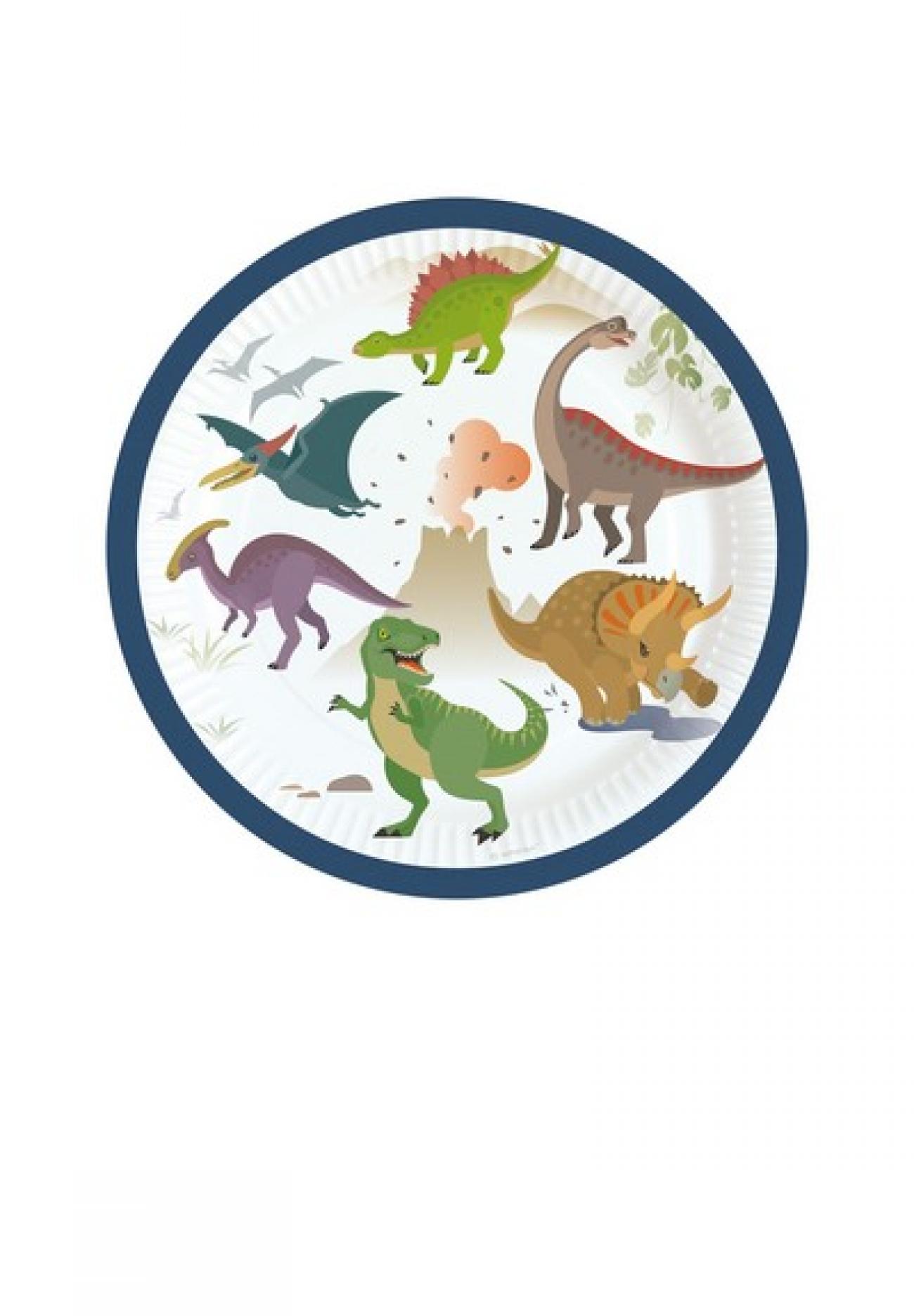 Piatti Happy Dinosaur Round Paper 18 cm 8 pz