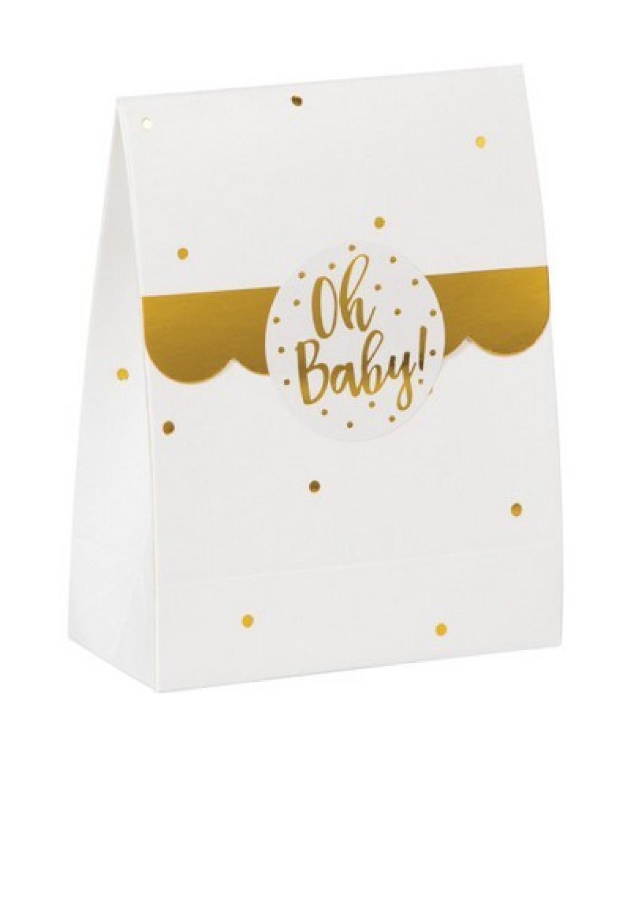 Loot bag carta bianca 11 x 9 cm con adesivo "Oh Baby!" - 8 pezzi