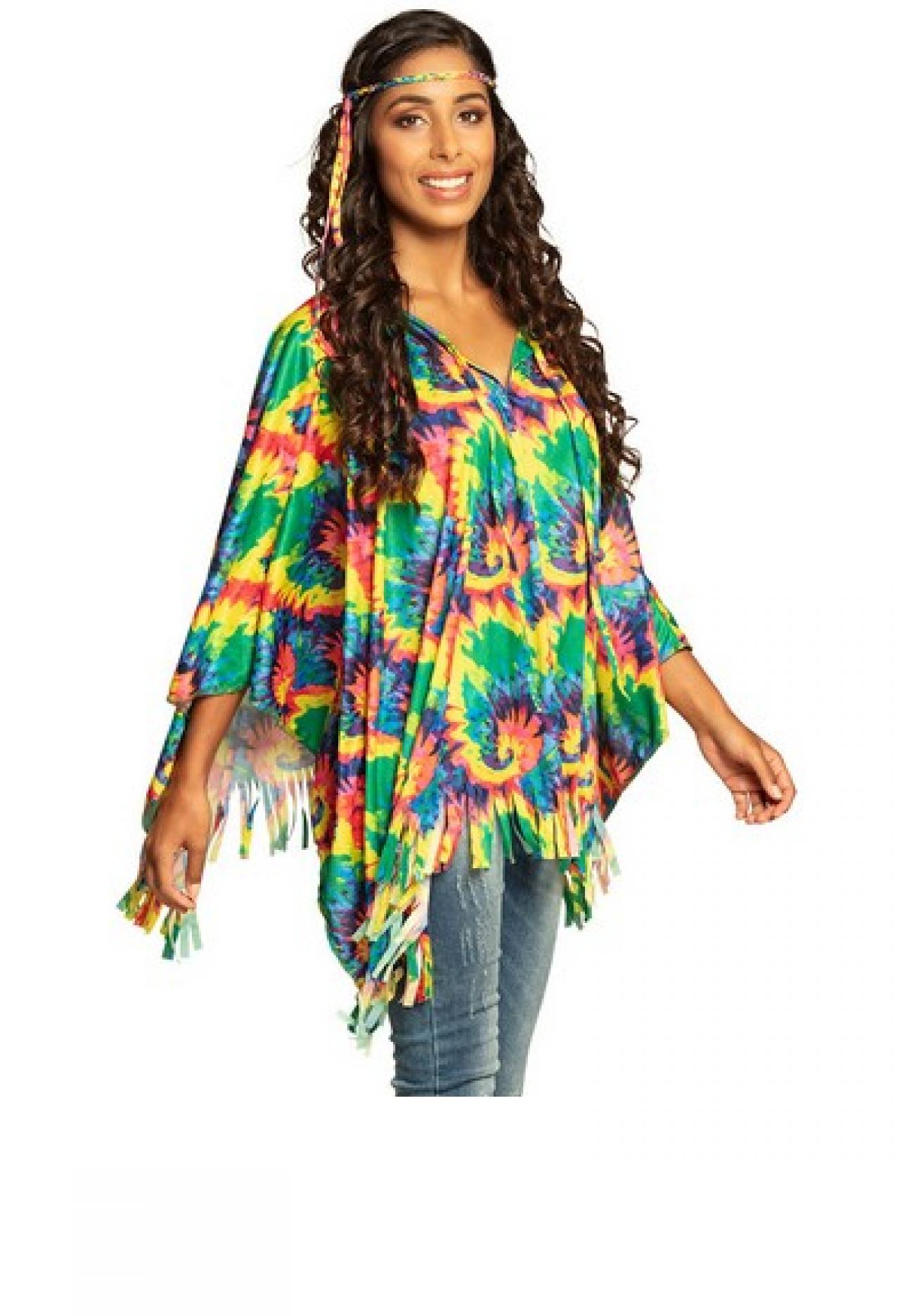 Costume Poncho Hippie unisex. Contiene: poncho, fascia capelli