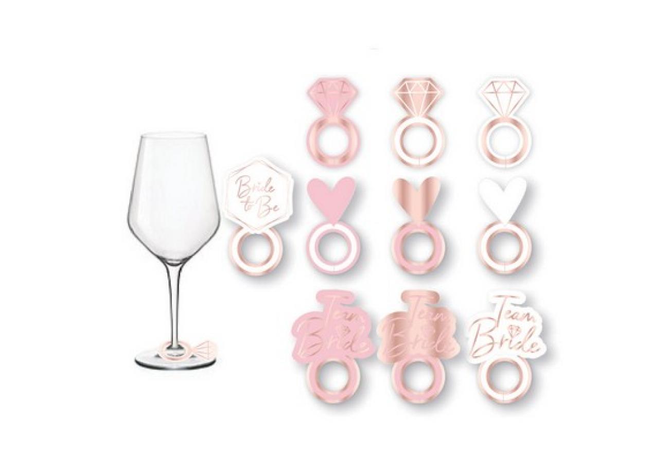 Set 8 bicchieri di Prosecco con segnabicchieri rose gold