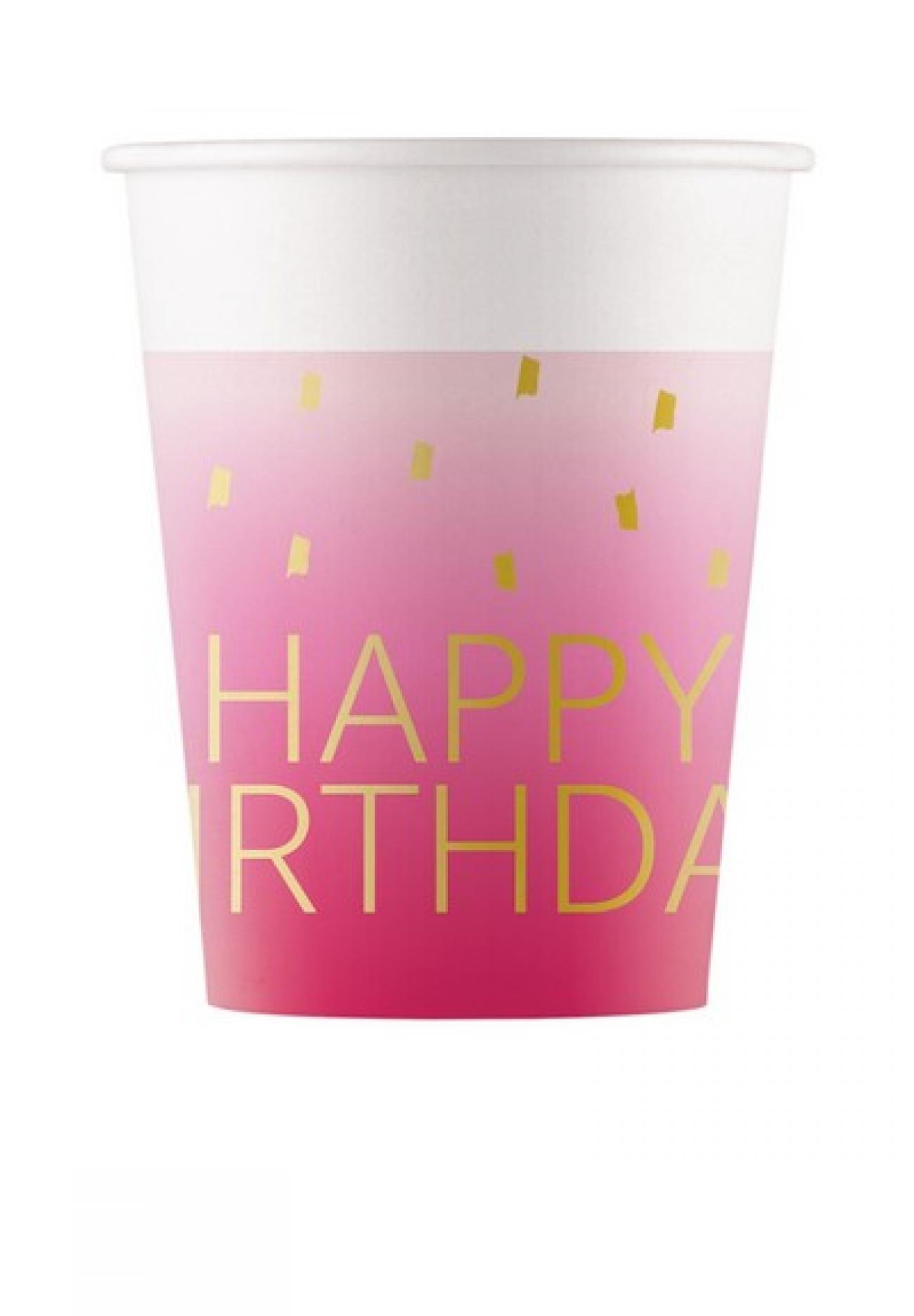 Bicchiere carta 200 ml Golden Happy Birthday Pink  8 pz