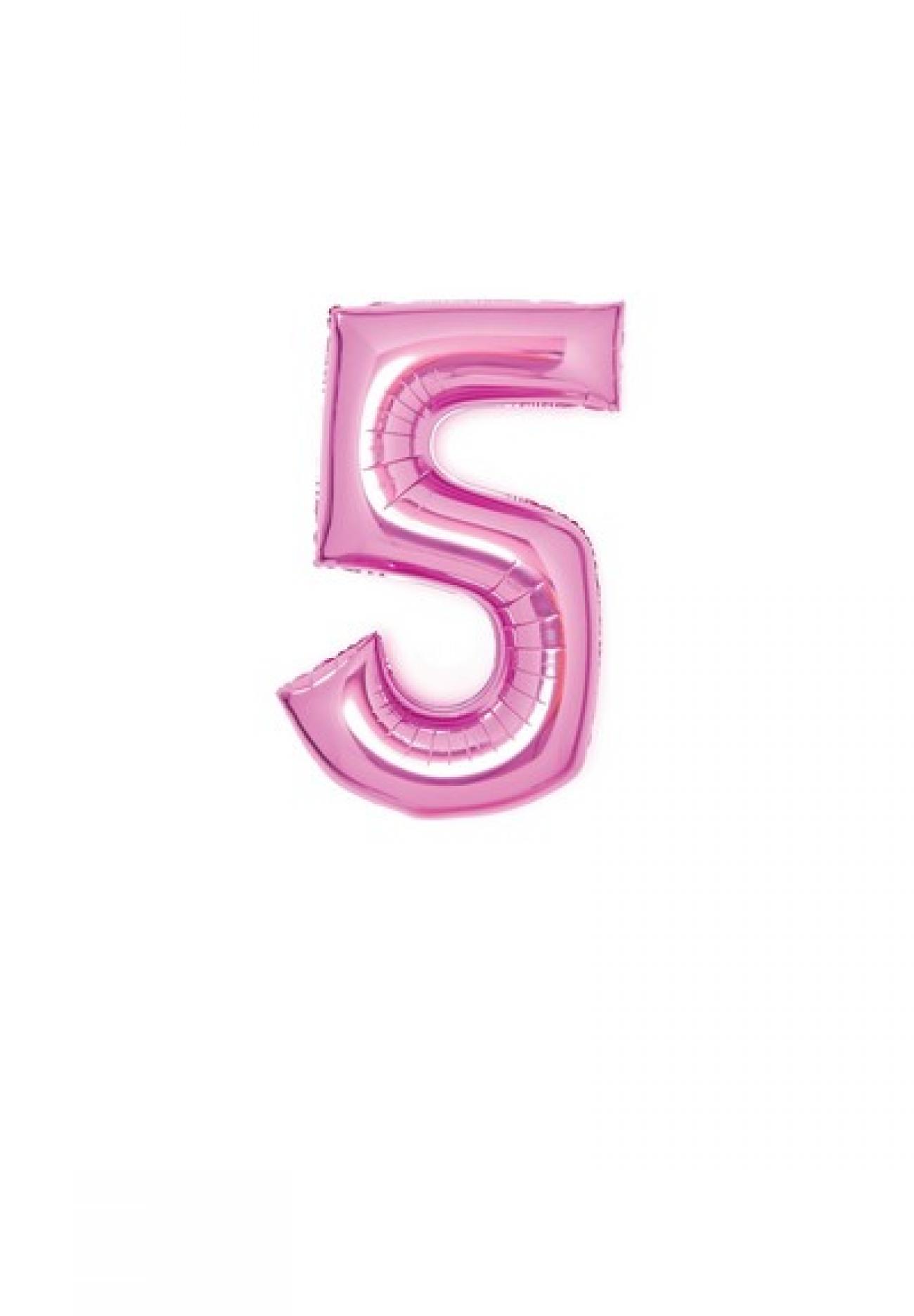 Medium Number 5 Pink Foil Blln Pckd 63x85cm N26 Q