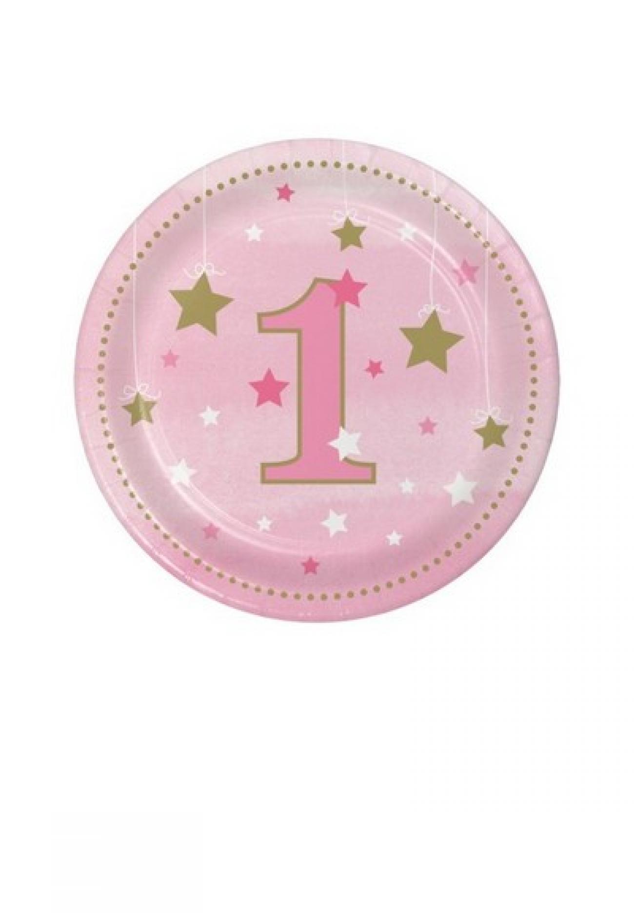 Piatto 18 cm numero 1 Brilla la Stellina - One Little Star Girl 8 pz