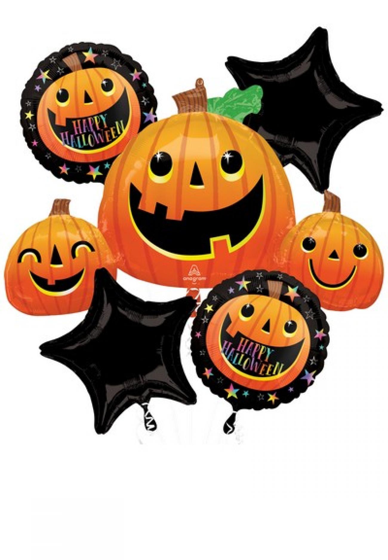 Bouquet 5 Palloni Smiley Halloween Pumpkin