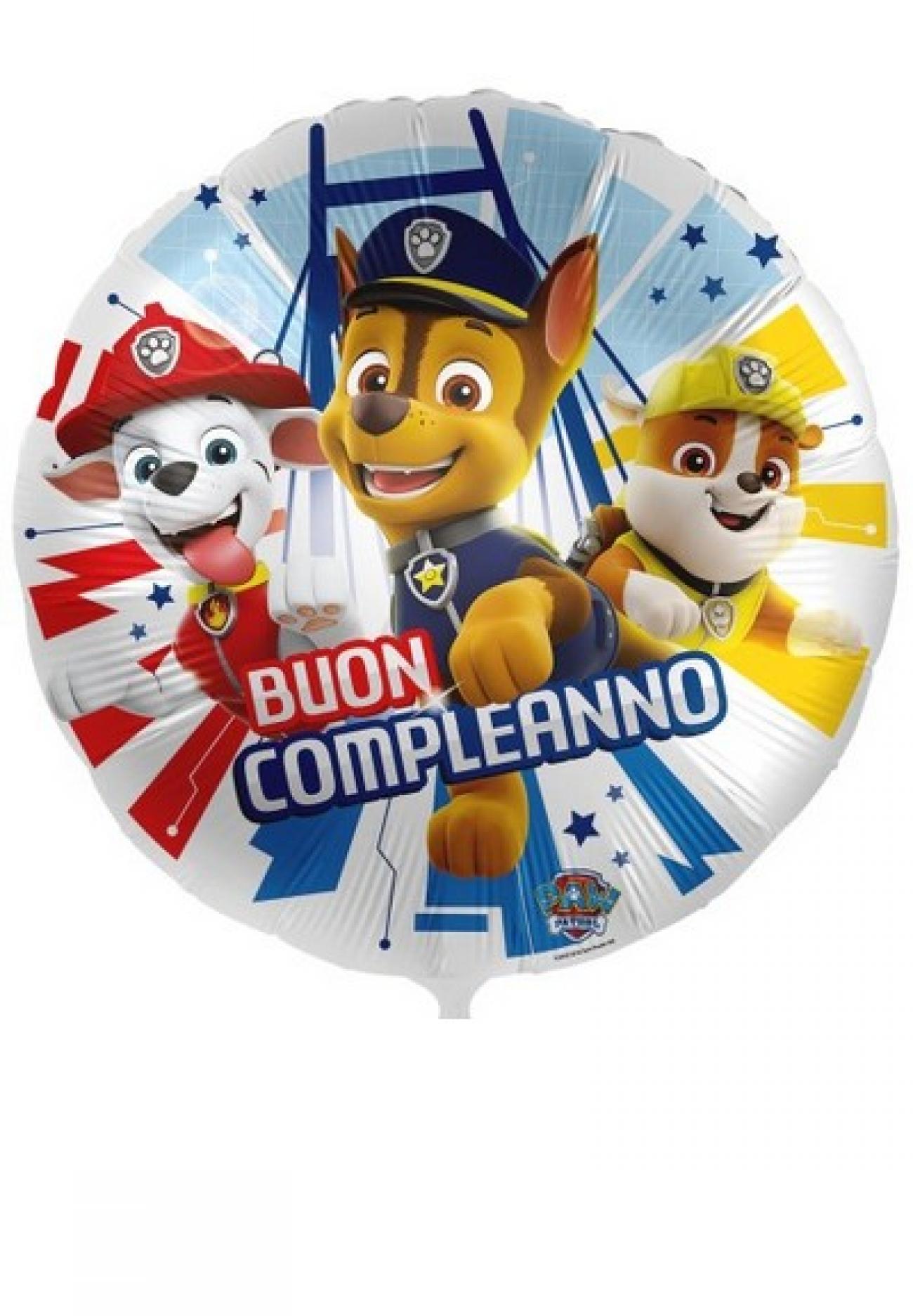 Pallone foil standard 17" - 42 cm Paw Patrol group Buon Compleanno