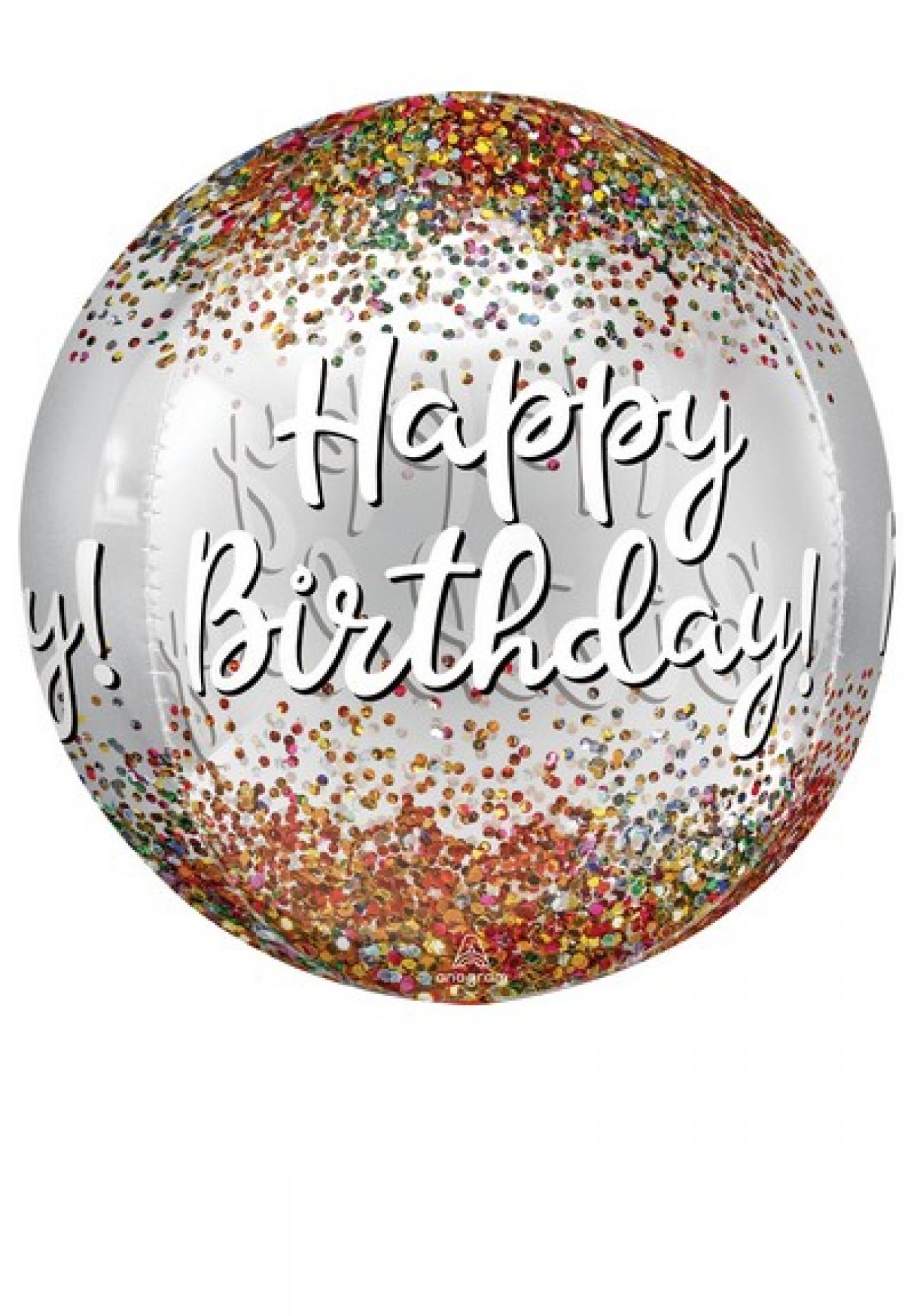 Pallone foil ORBZ 38 x 40 cm Happy Birthday Satin Sequins