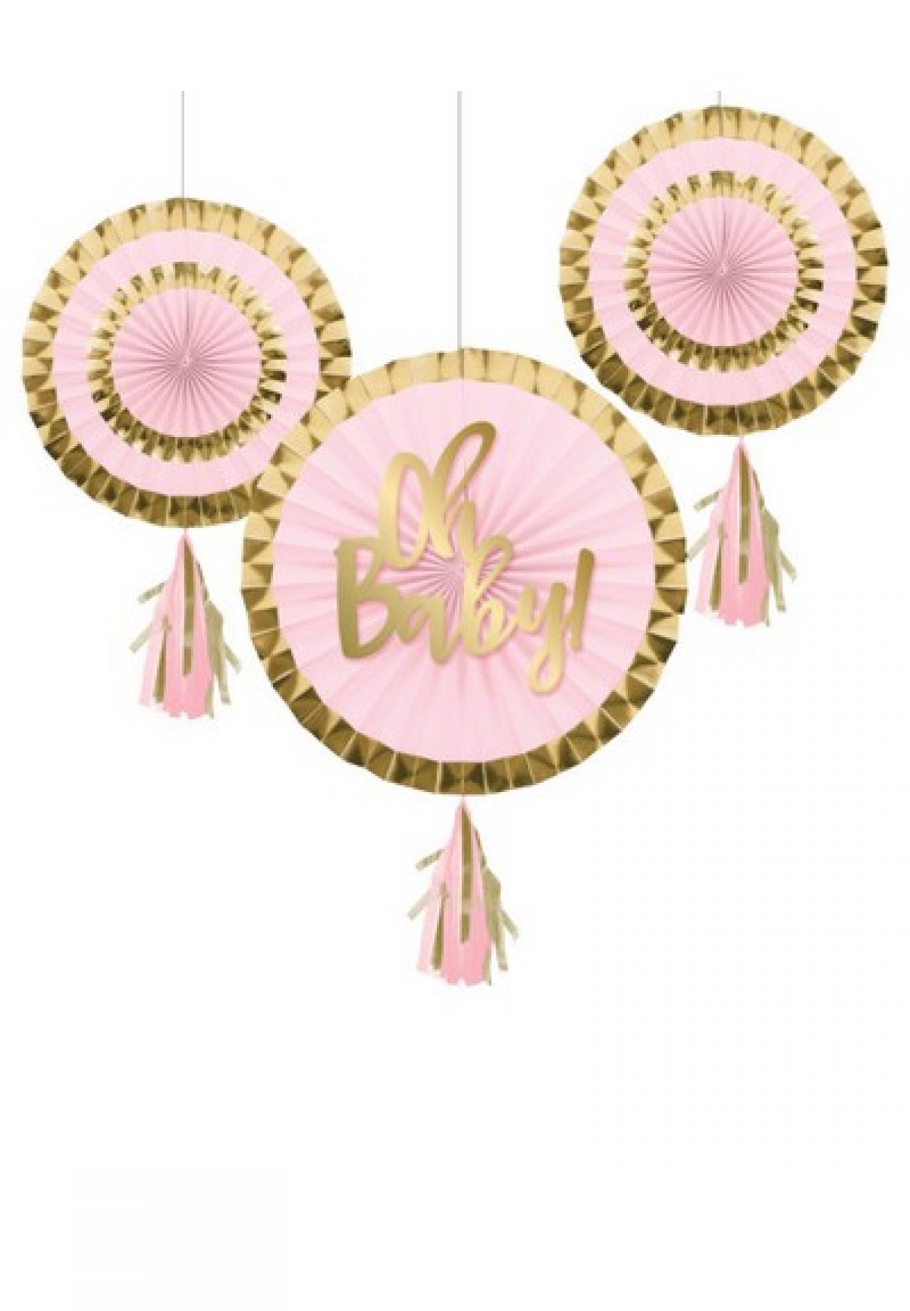 Set 3 pendenti ventaglio metallizzati Oh Baby con tassel rosa #03/21