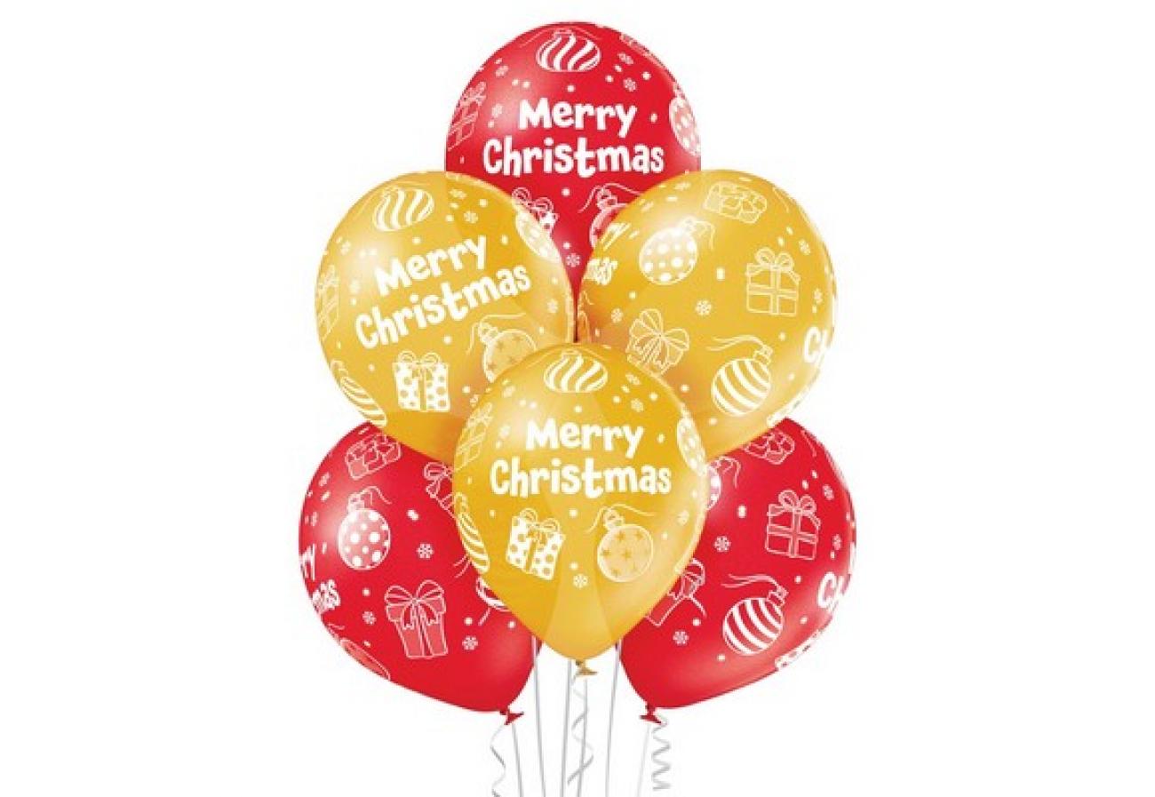 Pallone lattice 12" - 30 cm Merry Christmas Oro & Rosso assort. - Professionale