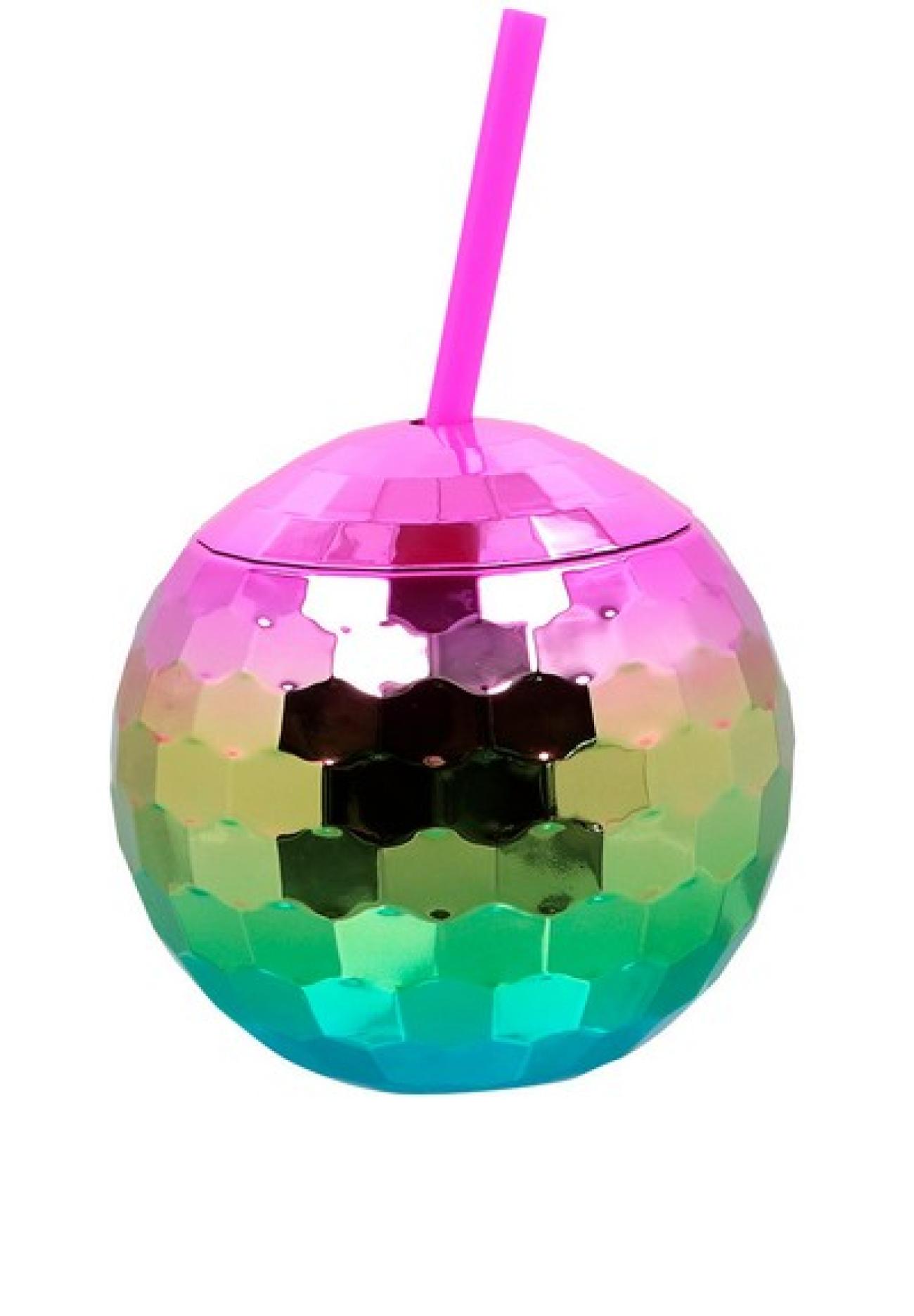 Pc. Disco ball cup with straw rainbow