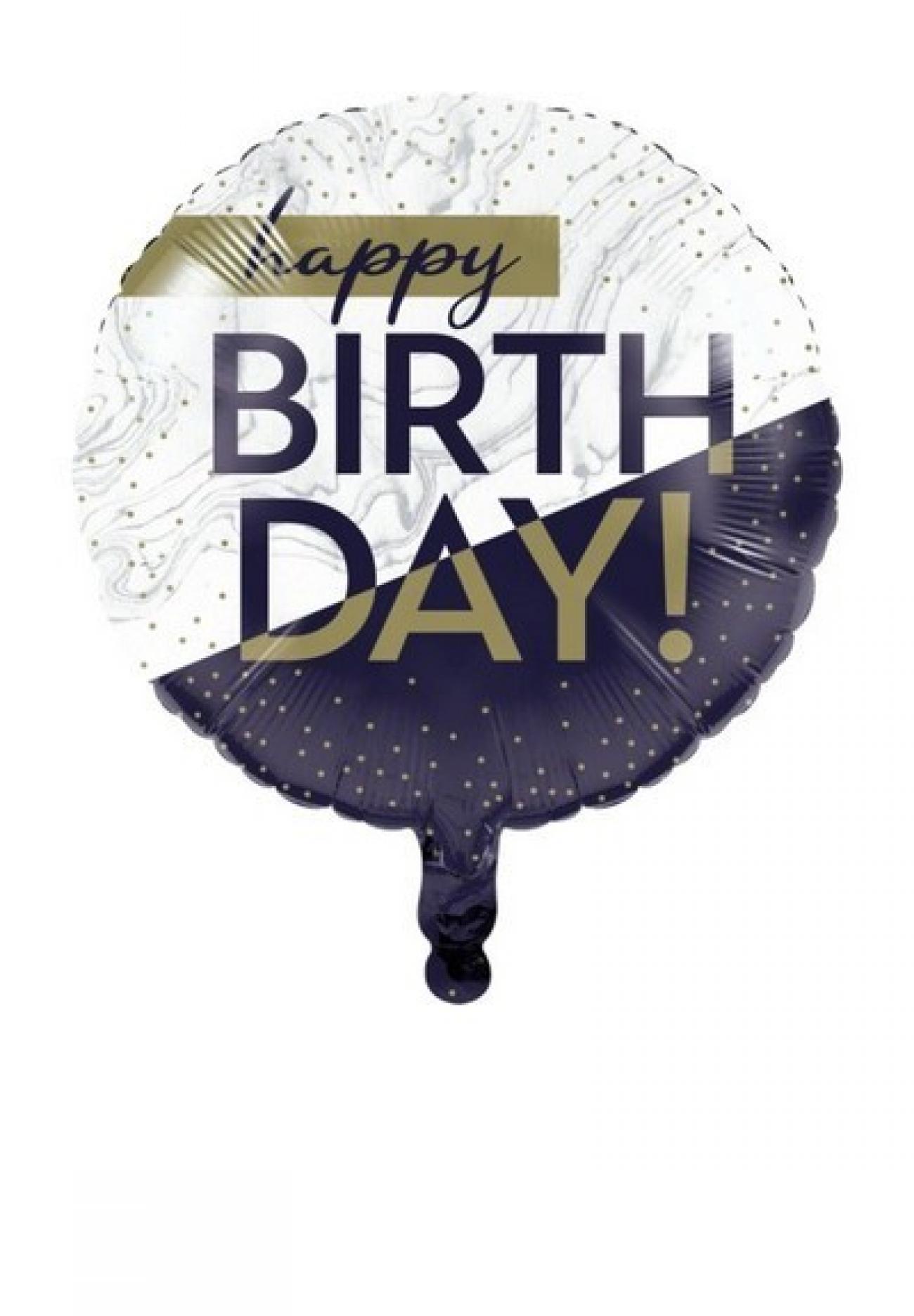 Pallone foil 18" - 45 cm Happy Birthday Navy & Gold