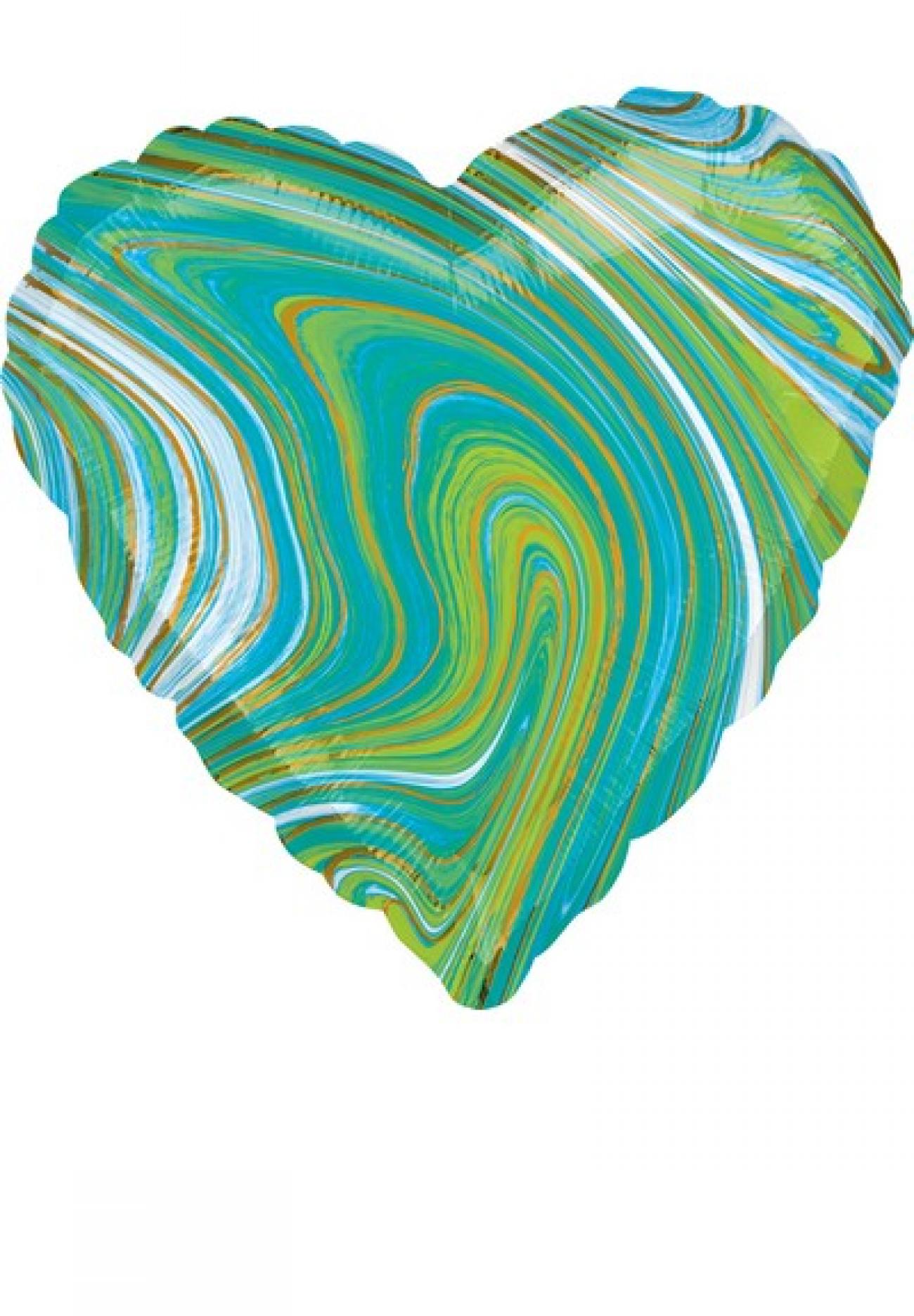 Pallone foil 18" - 45 cm Cuore Marblez Blu-Verde