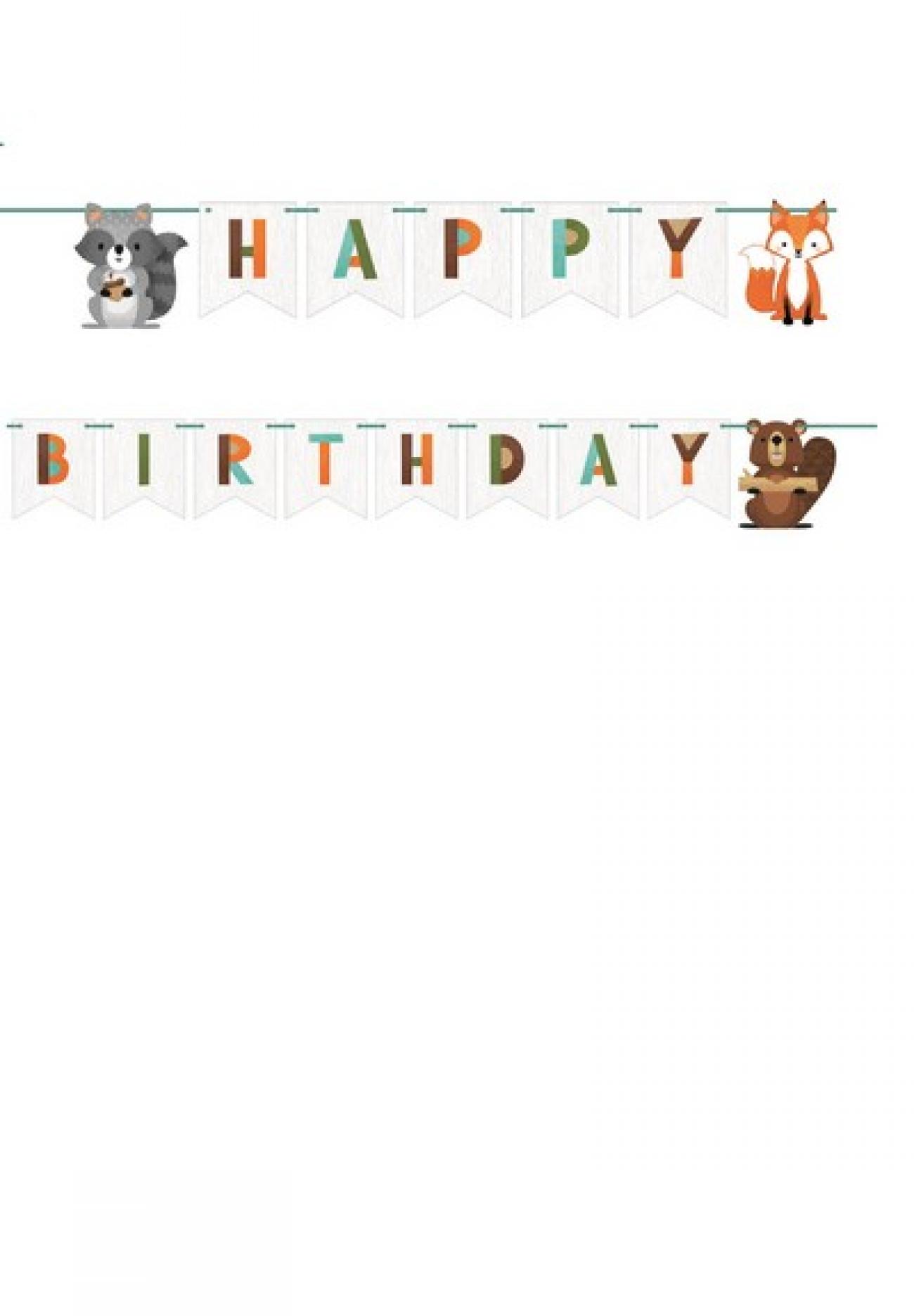 Festone Happy Birthday con nastro 240 x 15 cm Animali del Bosco