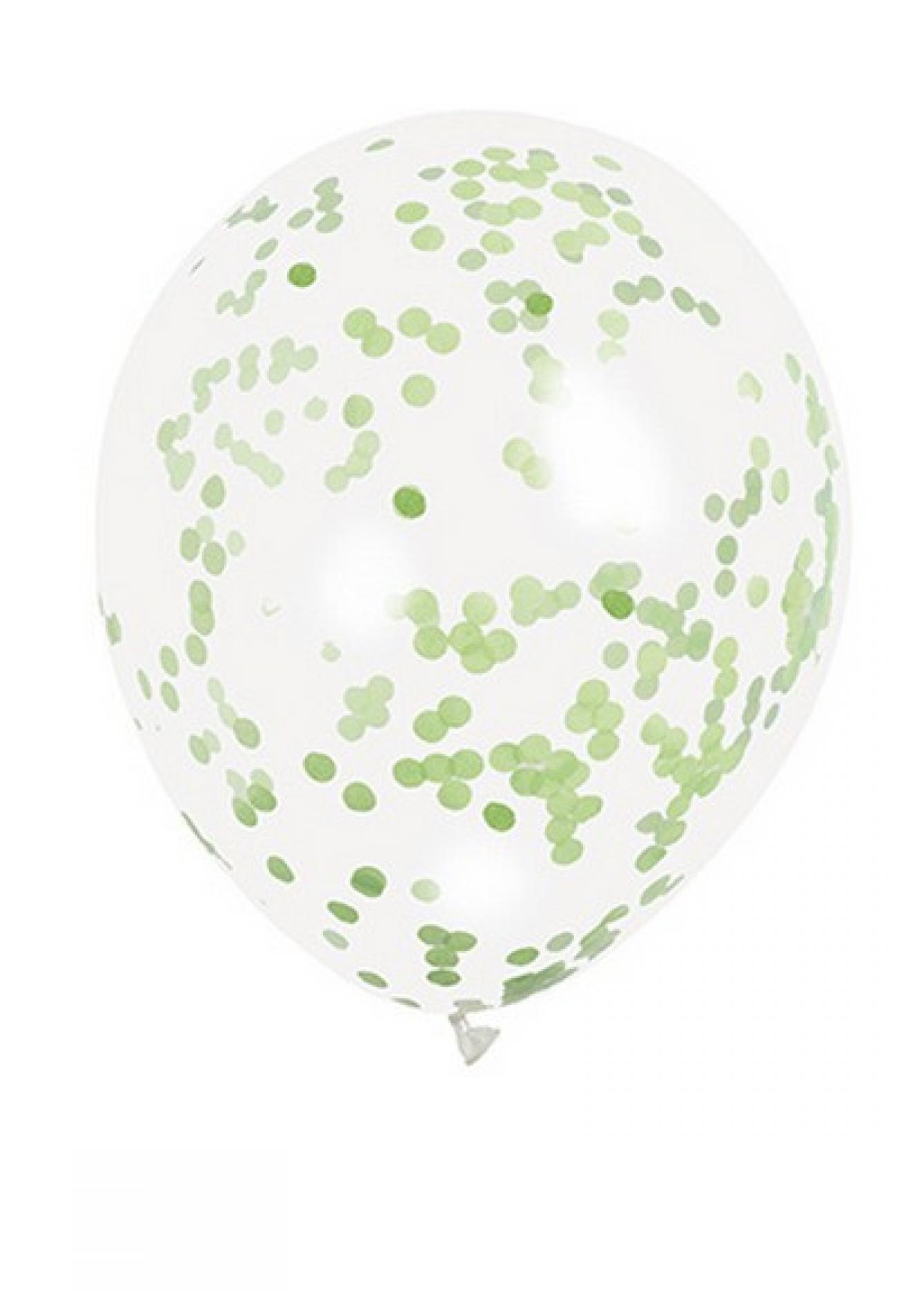 Pallone lattice 12" - 30 trasparente con confetti verde lime