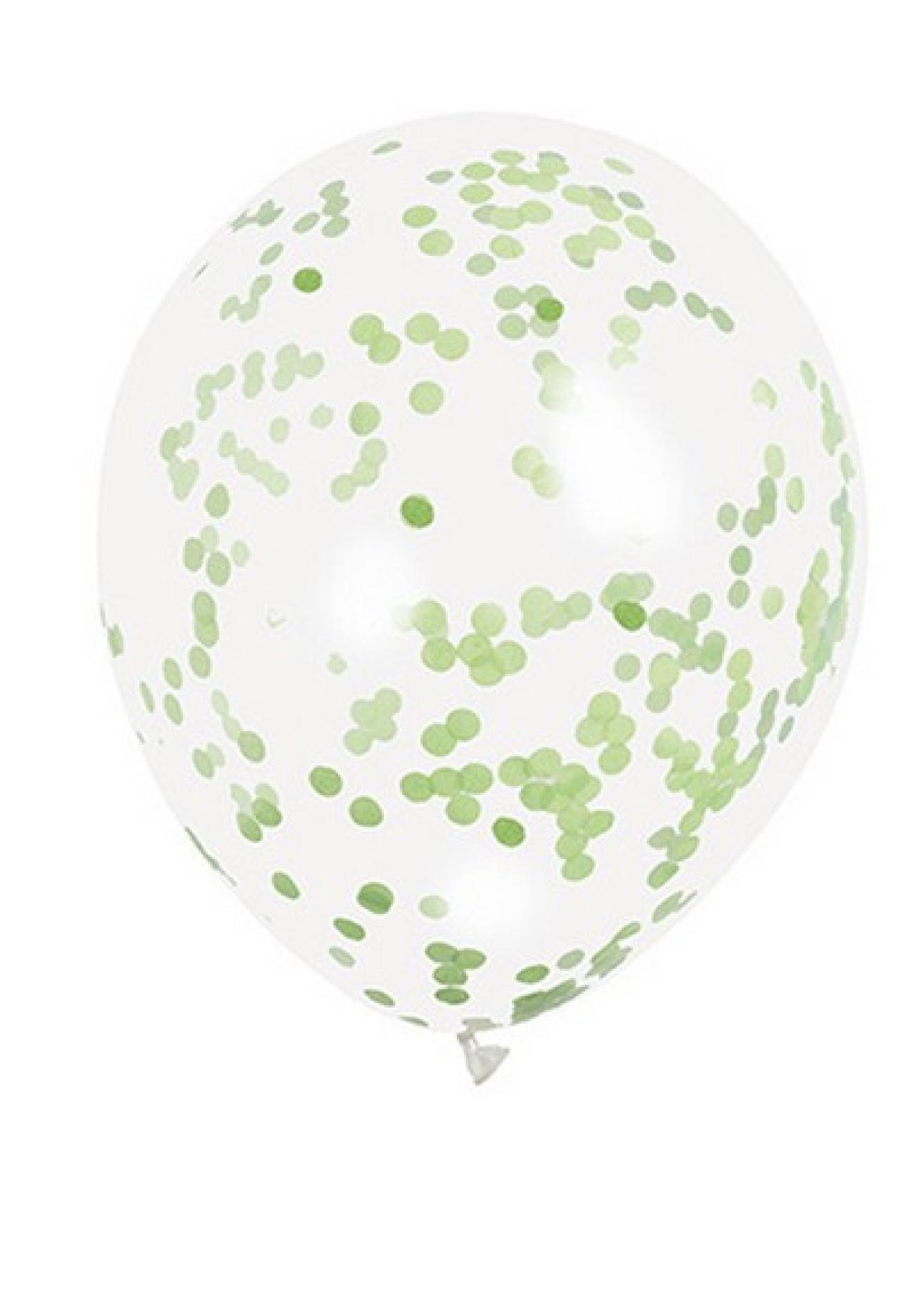 Pallone lattice 12" - 30 trasparente con confetti verde lime - 6 pezzi