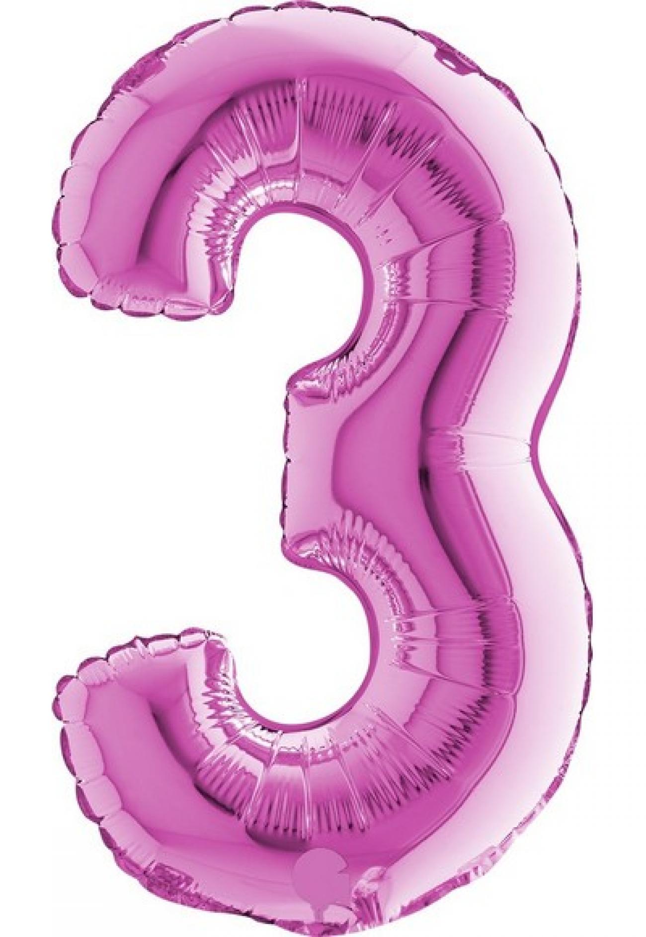 Pallone foil 14" - 36 cm Numero 3 Magenta Q