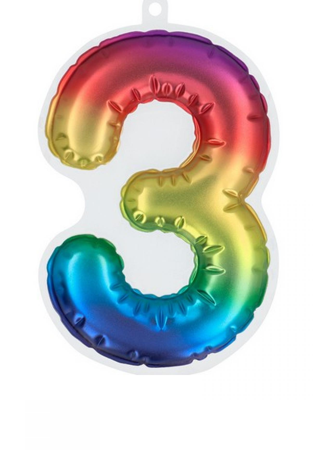 Numero adesivo 3 D rainbow H. 20 cm N. 3