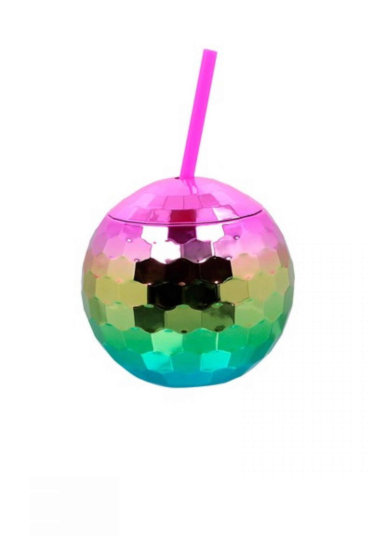 Pc. Disco ball cup with straw rainbow