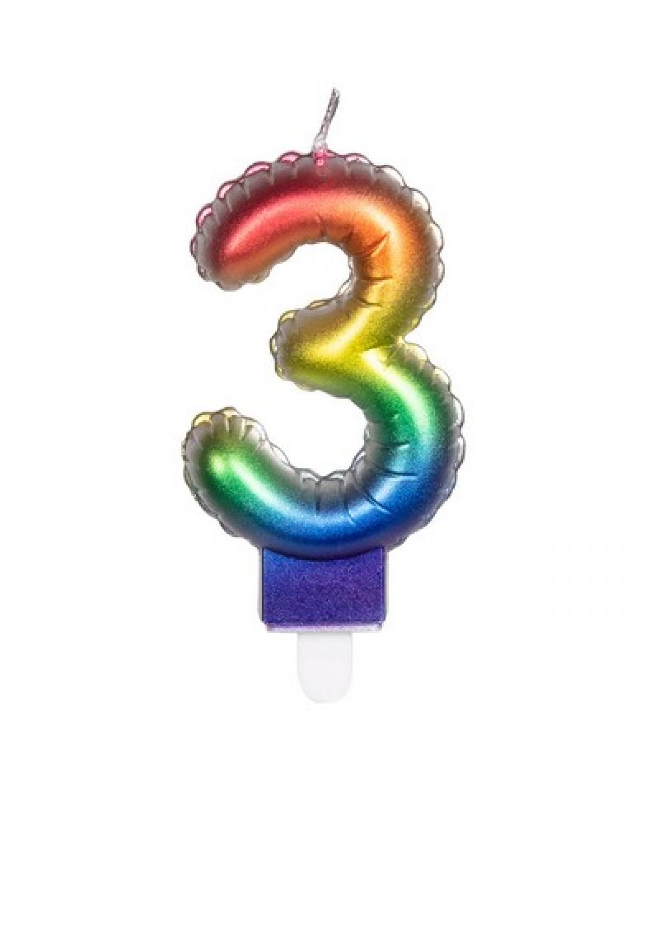 Candle shape of a foil balloon N.'3' W/holder QS