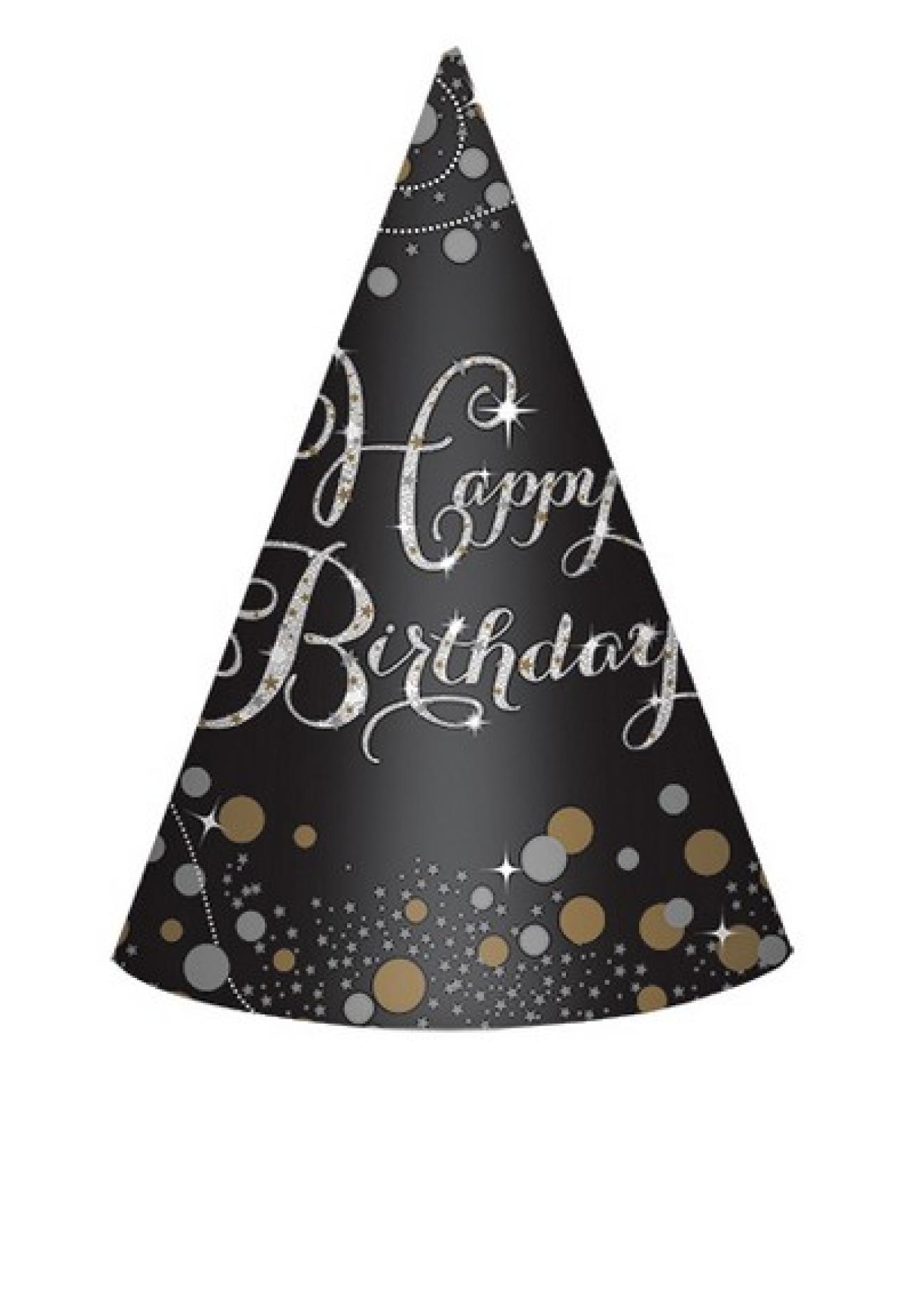 Cappello cono Happy Birthday - 8 pezzi