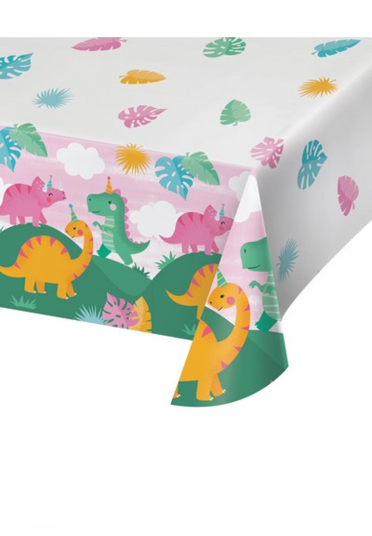 Tovaglia carta 137 x 259 cm interamente stampata Girl Dino Party