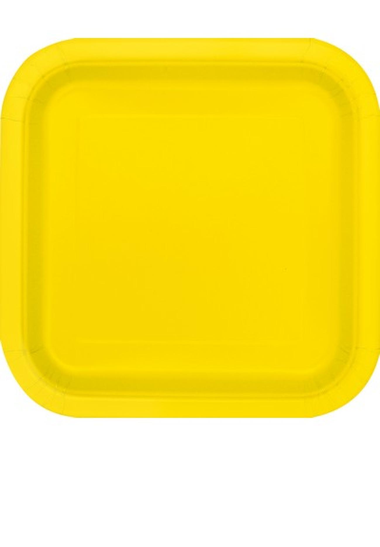 Piatto carta quadrato 23 cm Giallo Neon - 14 pezzi