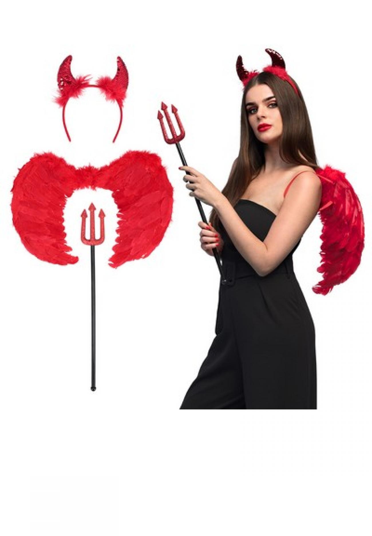 Set Winged devil (horns, wings and fork 58 cm)