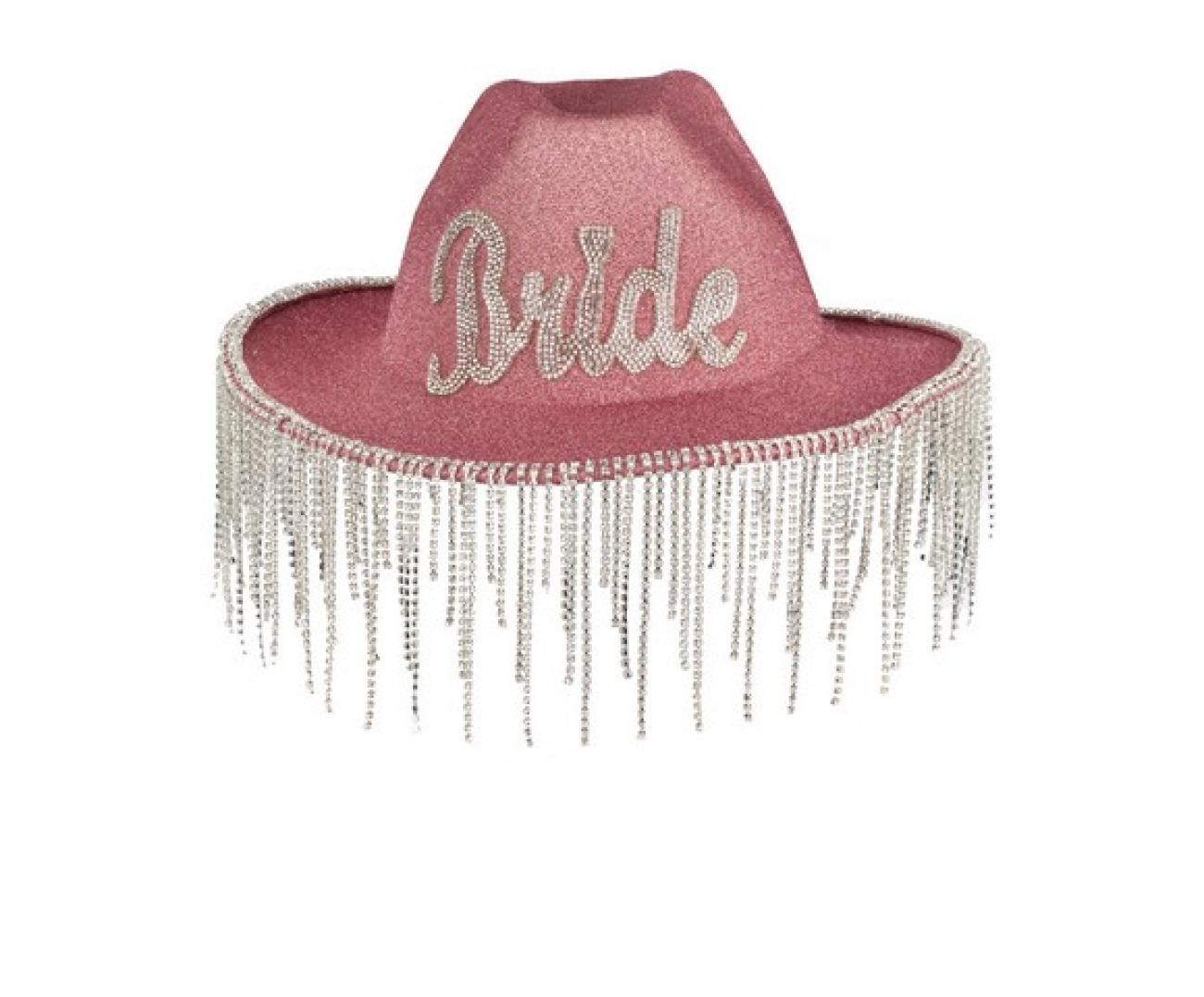 Wearables - Pink Glit. Bride Cowboy Hat 123